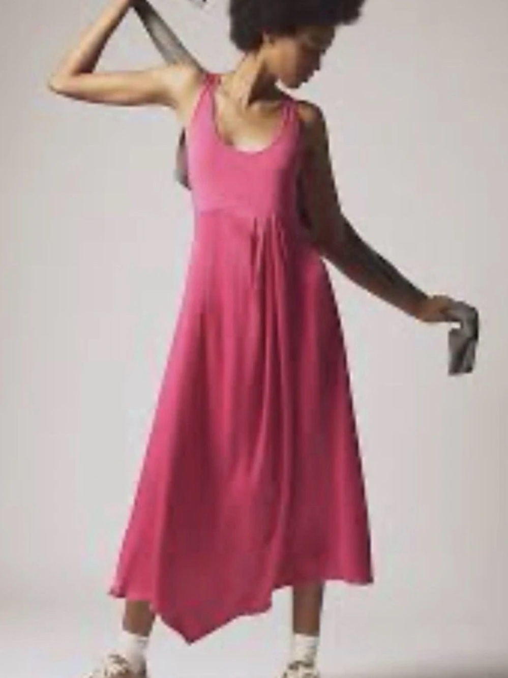 ANTHROPOLOGIE Hot Pink Scoop Neck Asymmetrical Tank Midi Dress